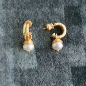 Julie Vos Astor Gold Pearl Hoop & Charm Earrings BRAND NEW